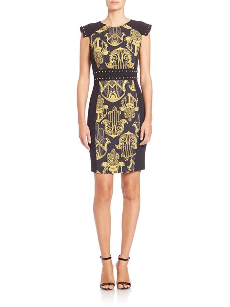 black versace gown|versace print dress.